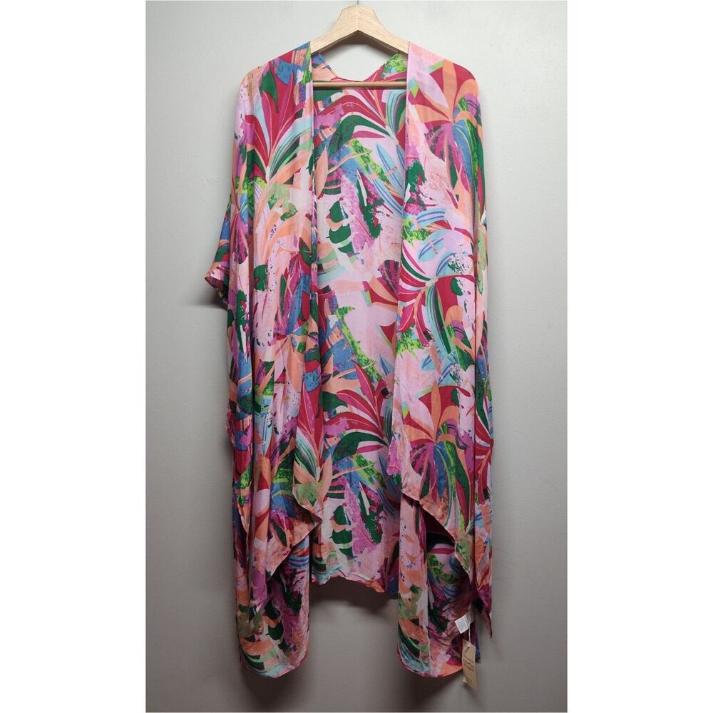 Moss Rose Kimono Tunic Women One Size Pink Red Lightweight Open Bechy Resortwear